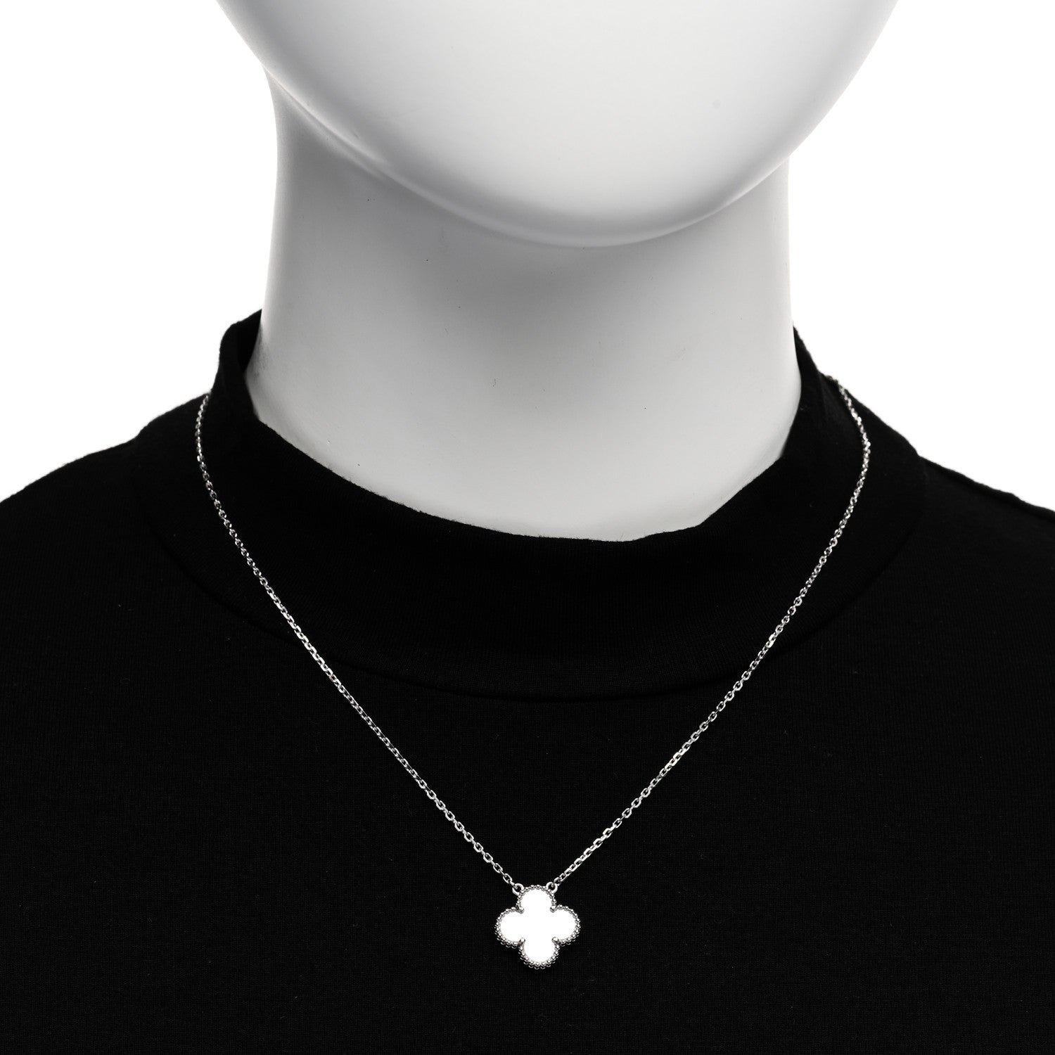 Van Cleef & Arpels 18K White Gold Mother of Pearl Vintage Alhambra Pendant Necklace 2 of 5