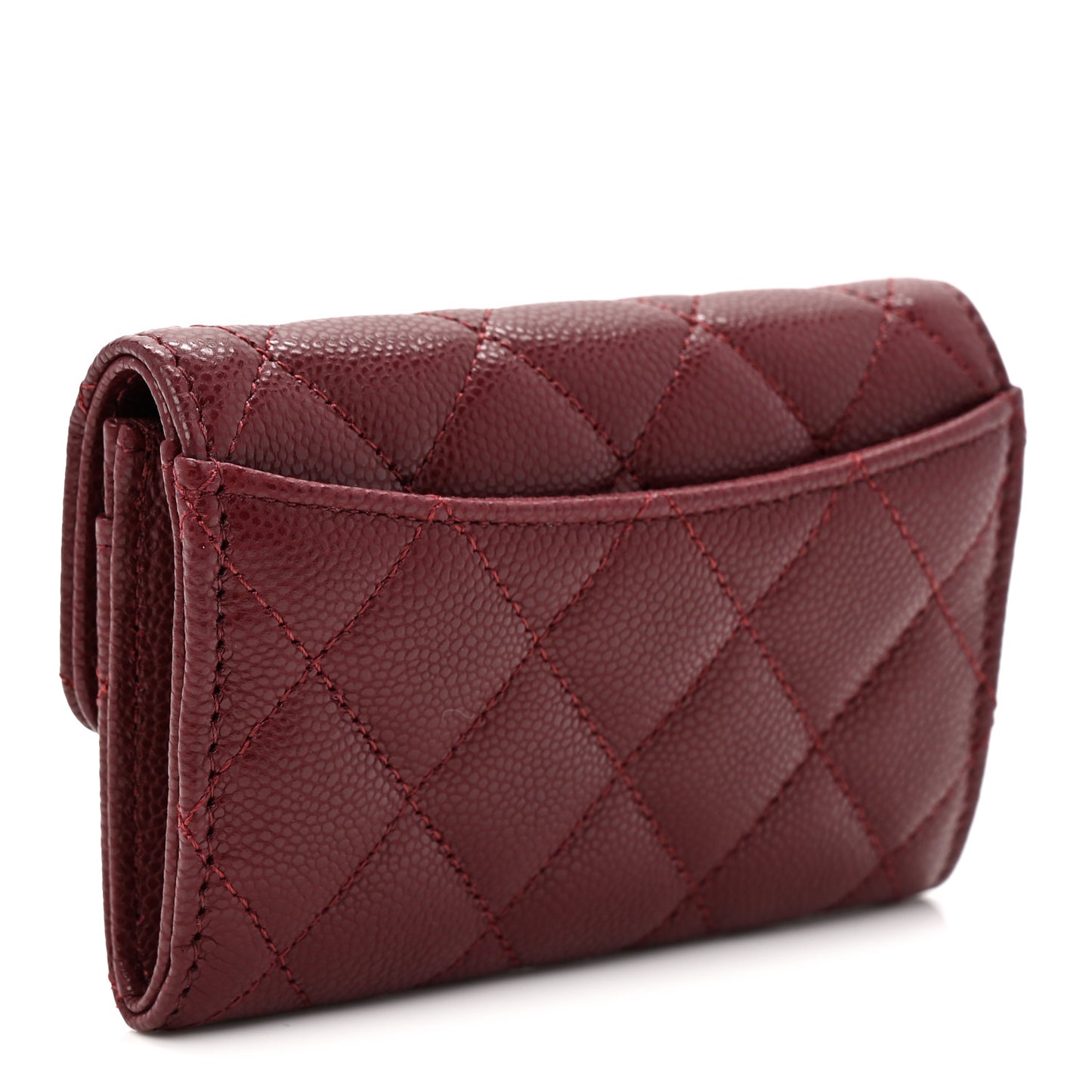 Caviar Quilted Flap Card Holder Wallet Burgundy