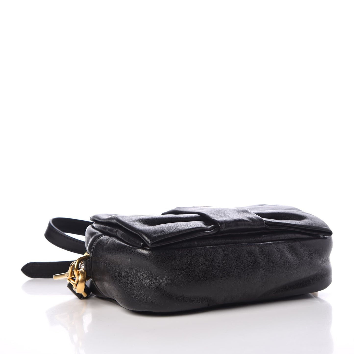 Glace Calfskin Zippers Bow Clutch Black