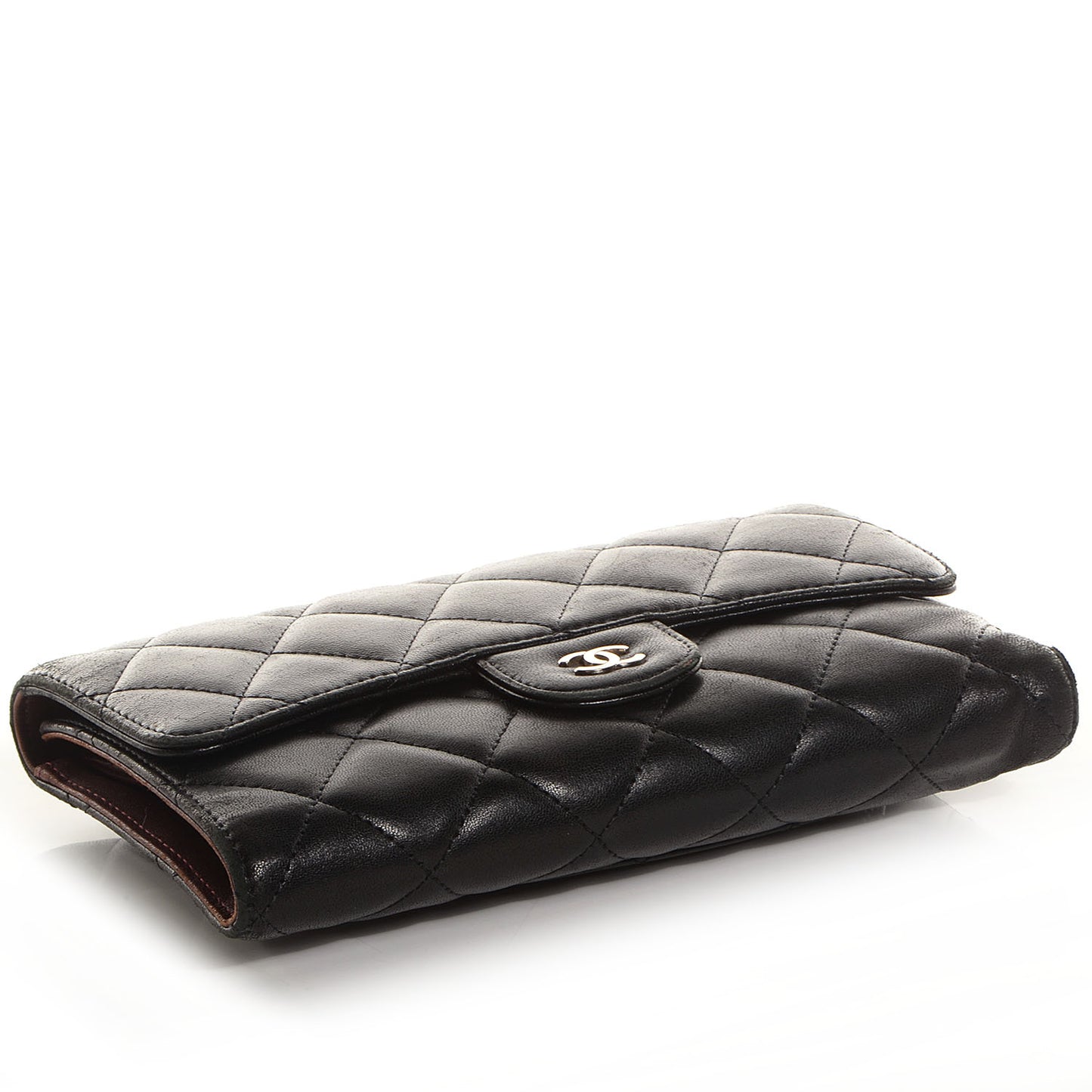 Lambskin Quilted Large Flap Wallet Black