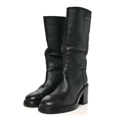 Chanel Calfskin Cap Toe High Boots 35 Black 4 of 9