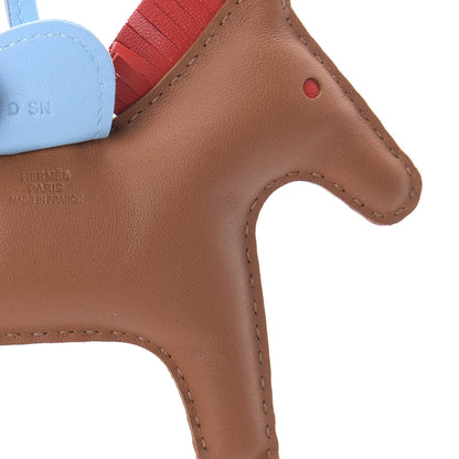 Hermes Milo Lambskin Grigri Rodeo Horse Bag Charm MM Gold Rouge Indien Celeste 3 of 5