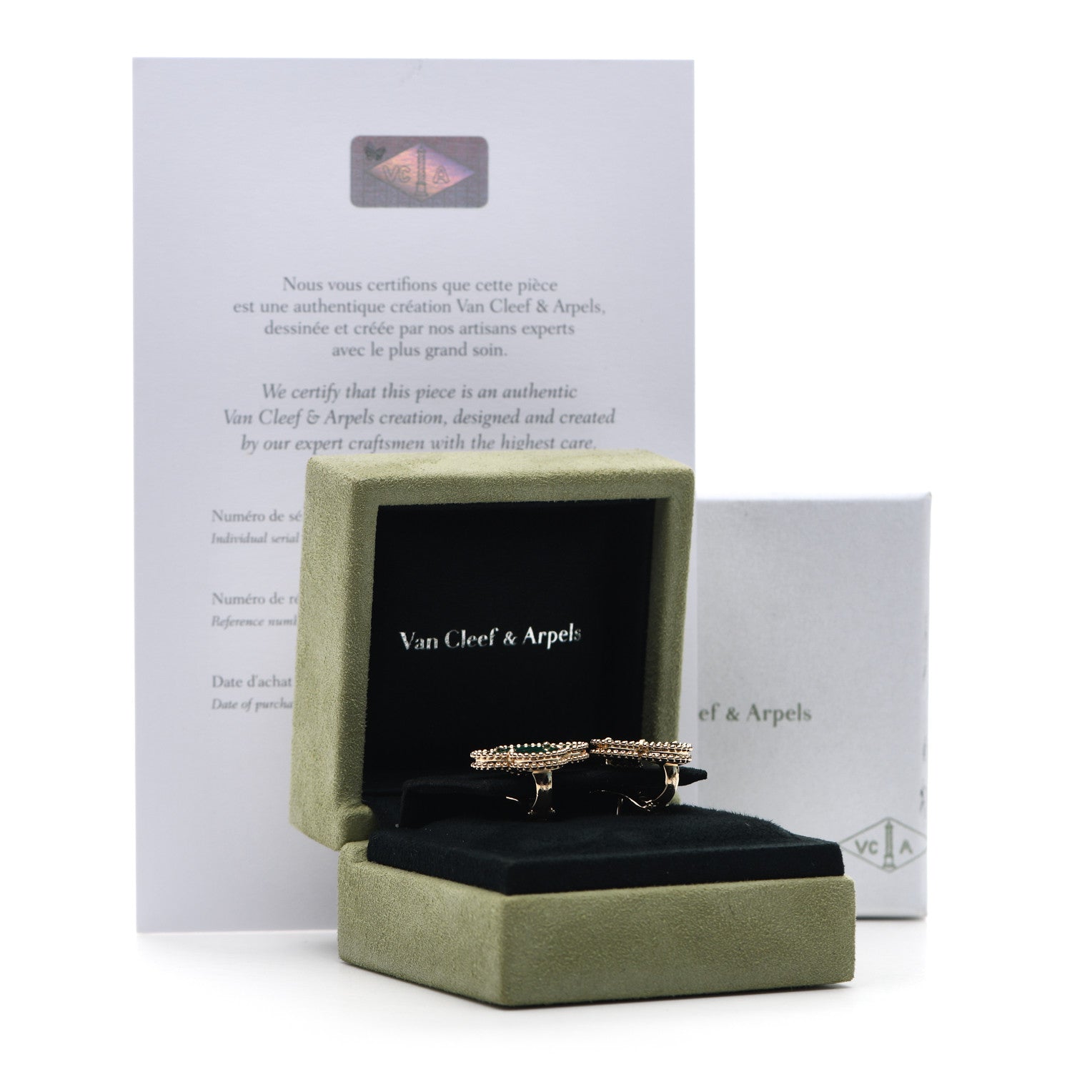 Van Cleef & Arpels 18K Yellow Gold Malachite Magic Alhambra Earrings 6 of 6