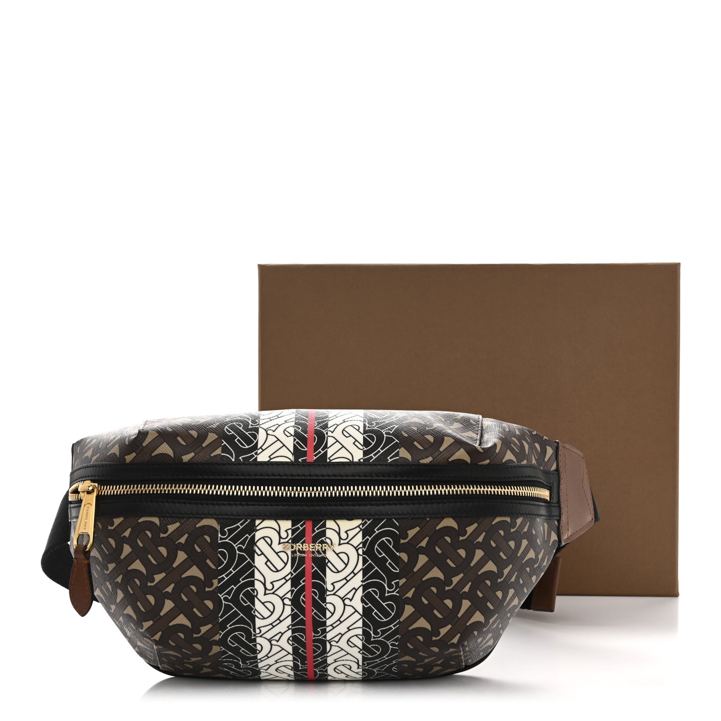 E-Canvas Monogram Stripe Medium Sonny Bum Bag Bridle Brown