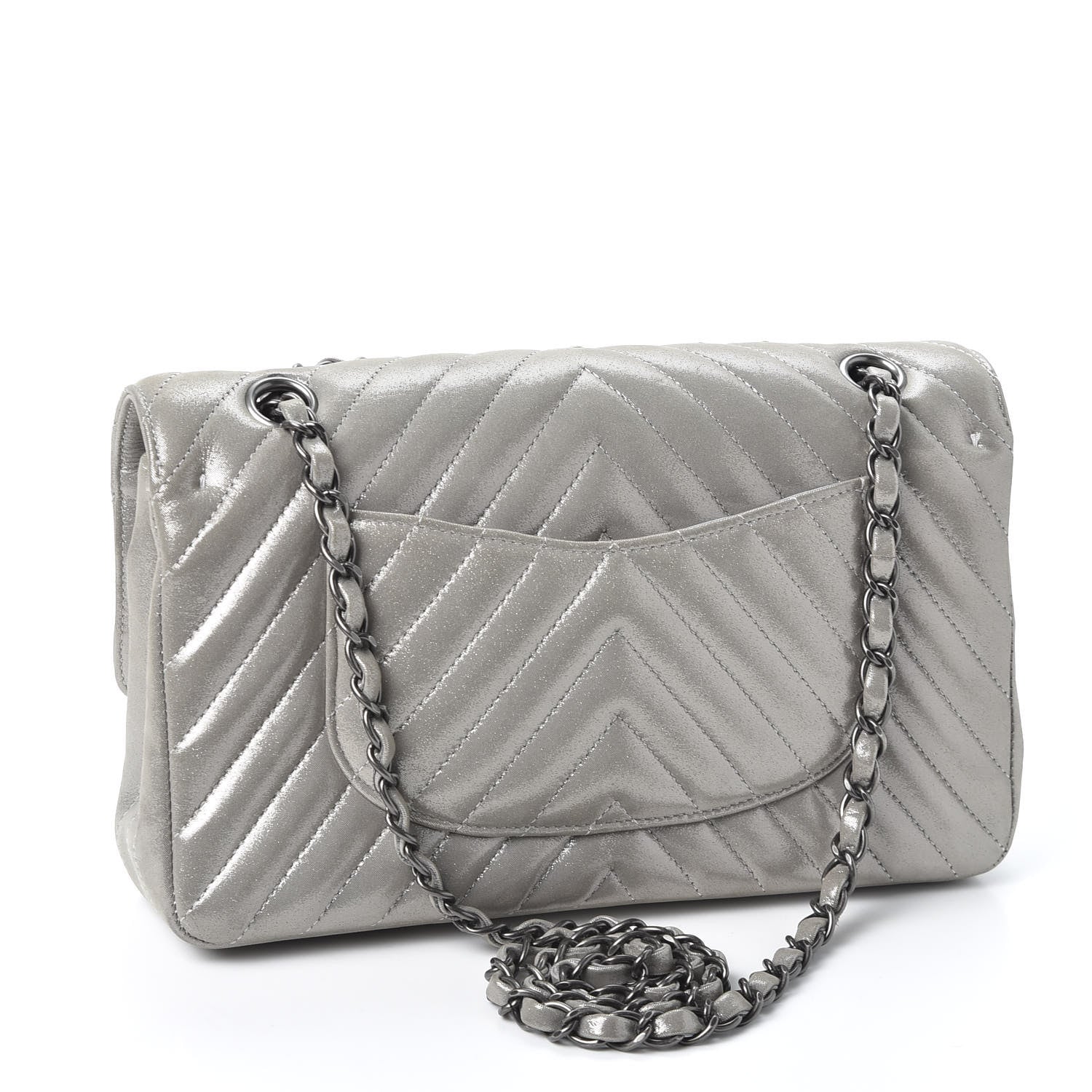 Chanel Iridescent Calfskin Chevron Quilted Medium Double Flap Silver 2 of 11