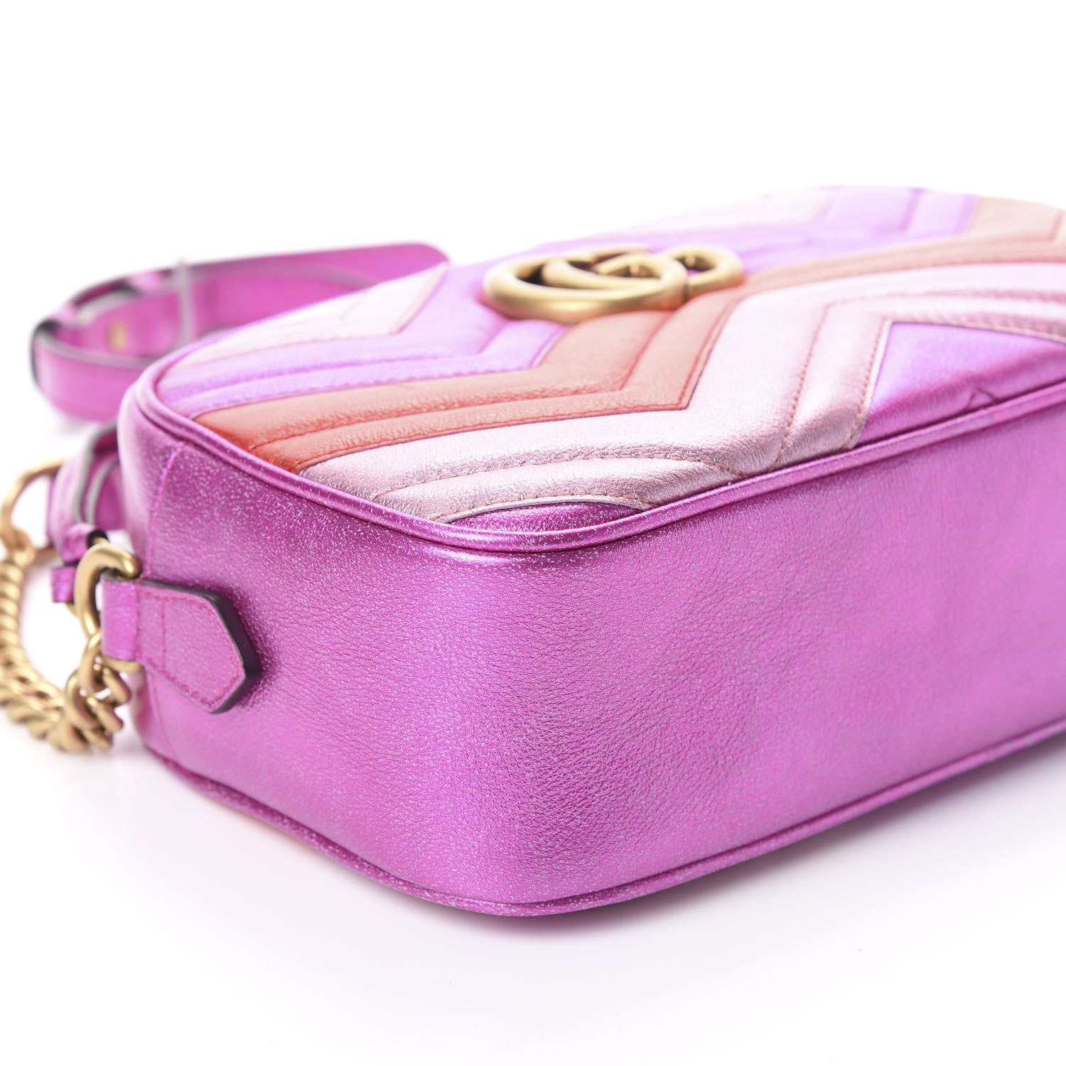 Gucci Laminated Nappa Matelasse Small GG Marmont Chain Shoulder Bag Fuxia Rosso Rosa 8 of 9