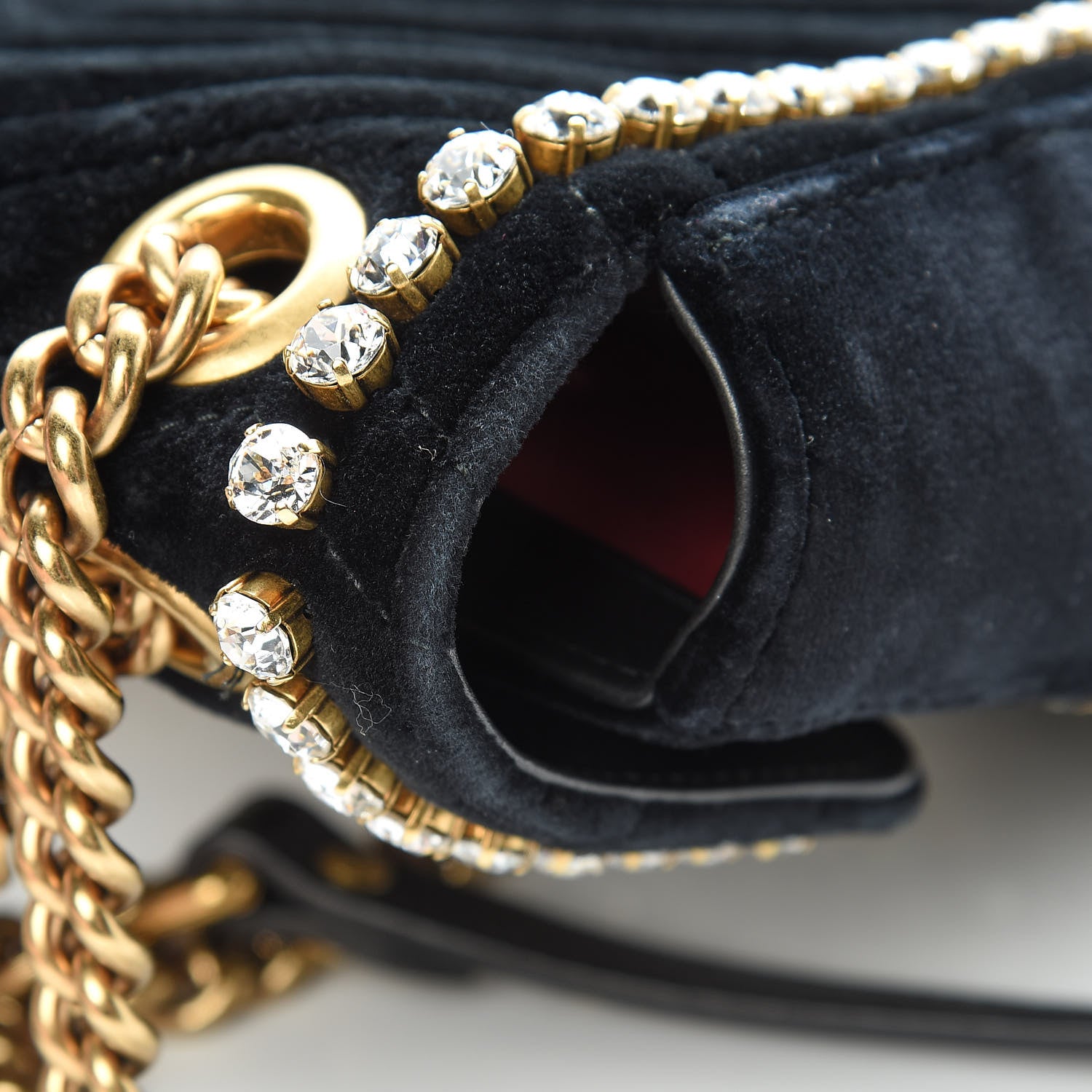 Gucci Velvet Matelasse Crystal Medium GG Marmont Shoulder Bag Black 21 of 21
