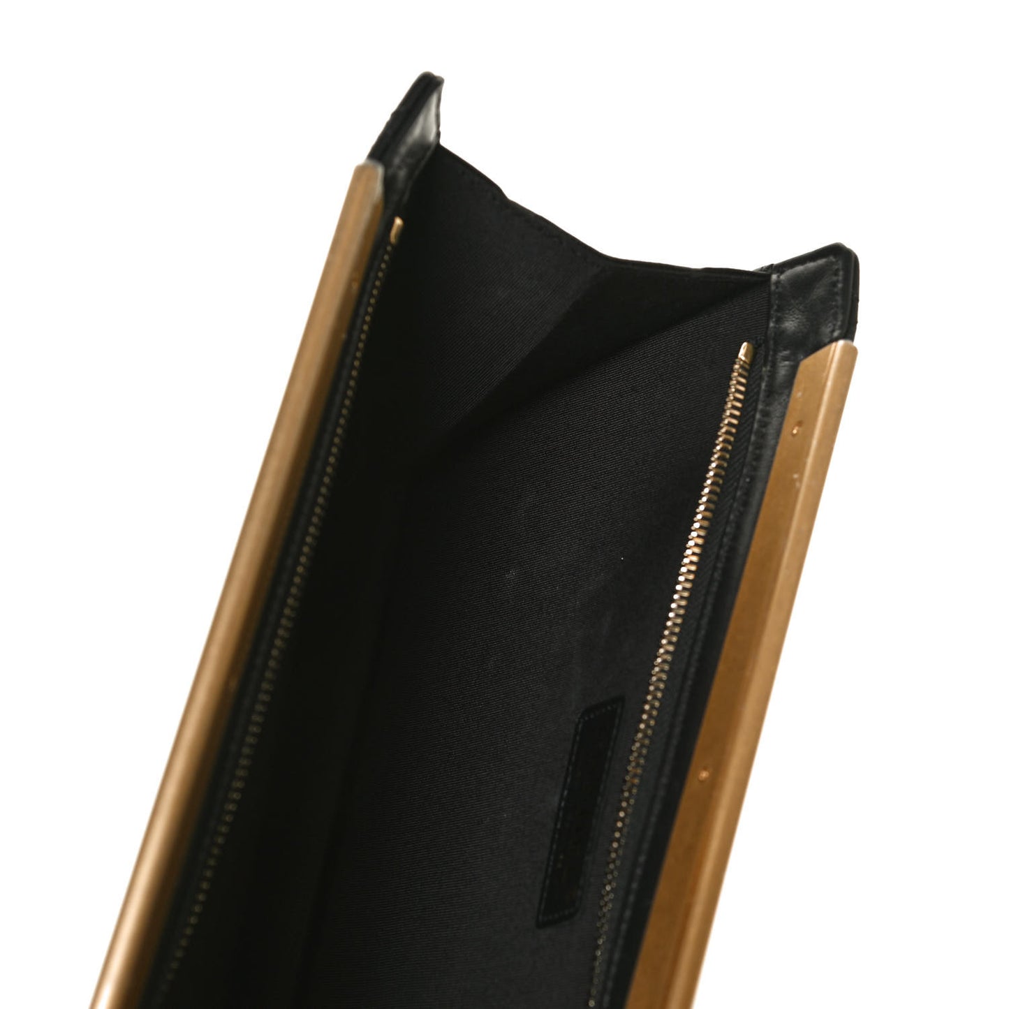 Lambskin Metallic Calfskin Crocodile Embossed Clutch Black Gold