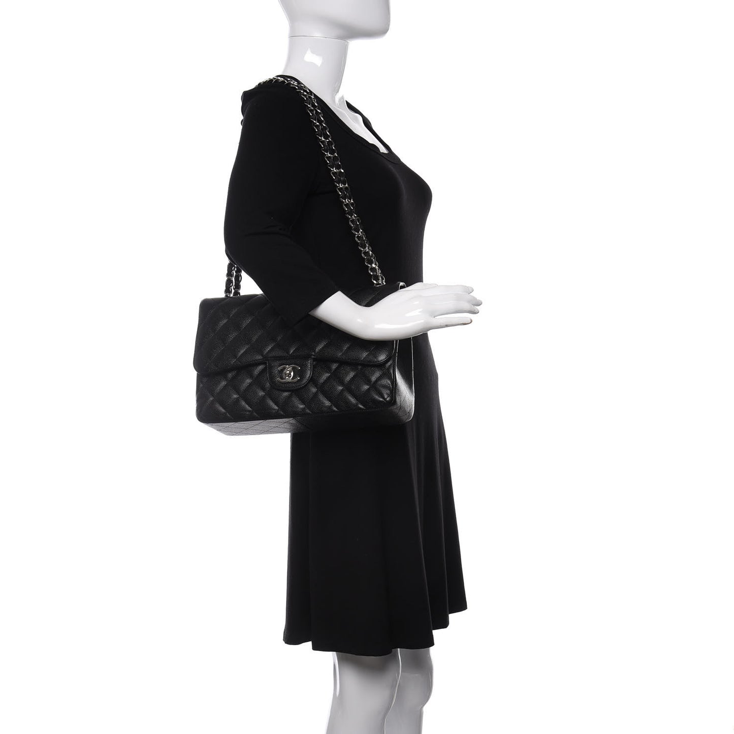 Caviar Quilted Jumbo Double Flap Black