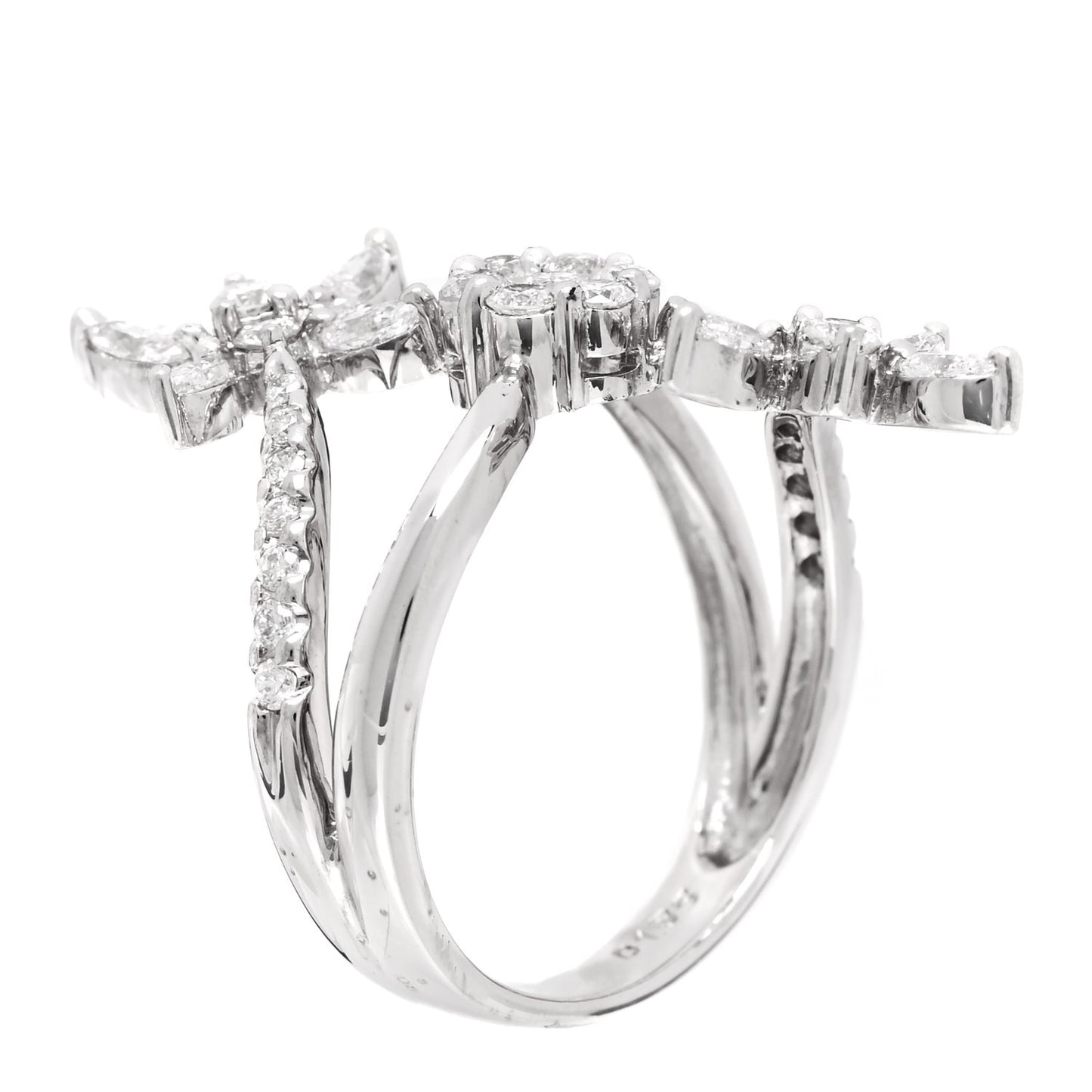 18K White Gold Diamond 1.35ctw Floral Butterfly Ring  56 7.5