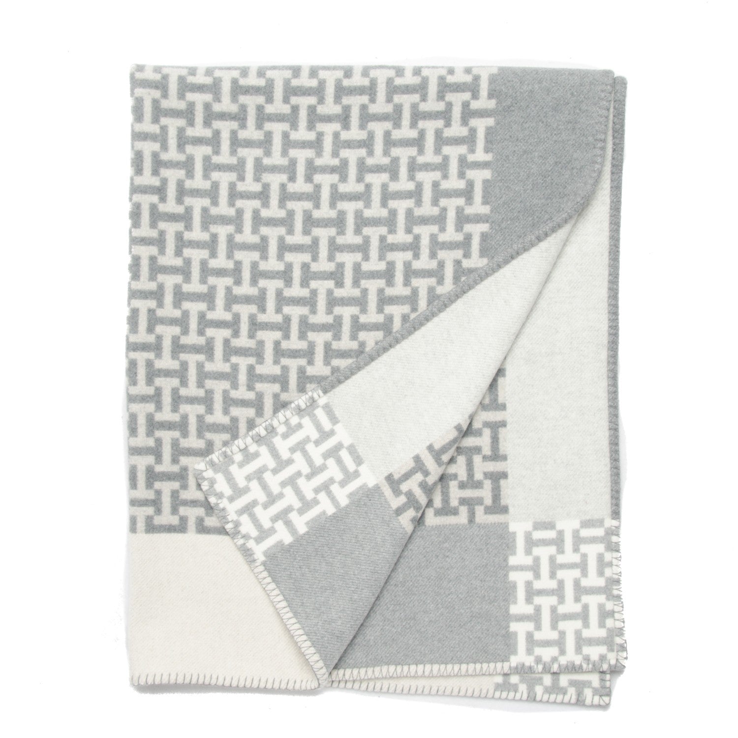 Hermes Wool Cashmere Signature Avalon Terre d'H Blanket Grey 1 of 2
