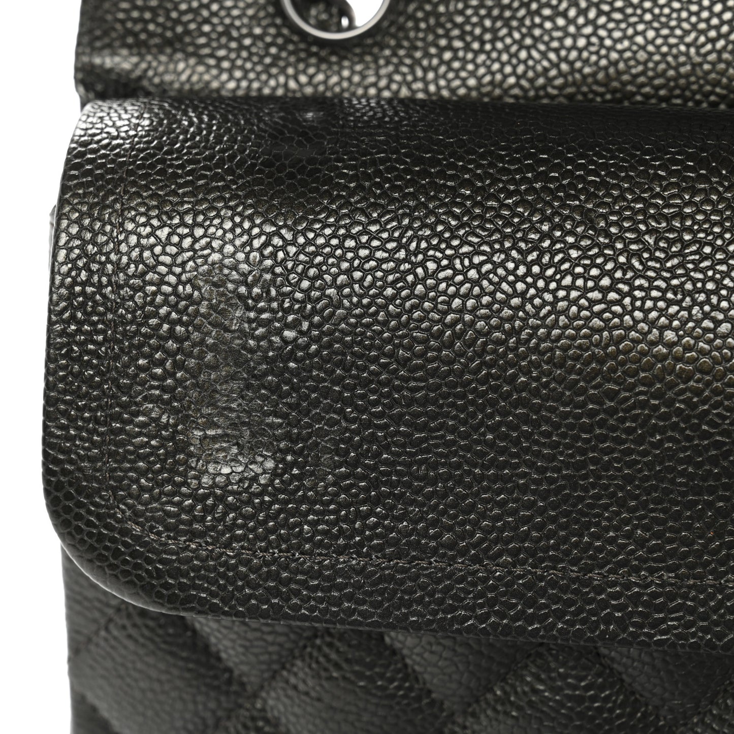 Metallic Caviar Quilted Medium Double Flap Dark Charcoal