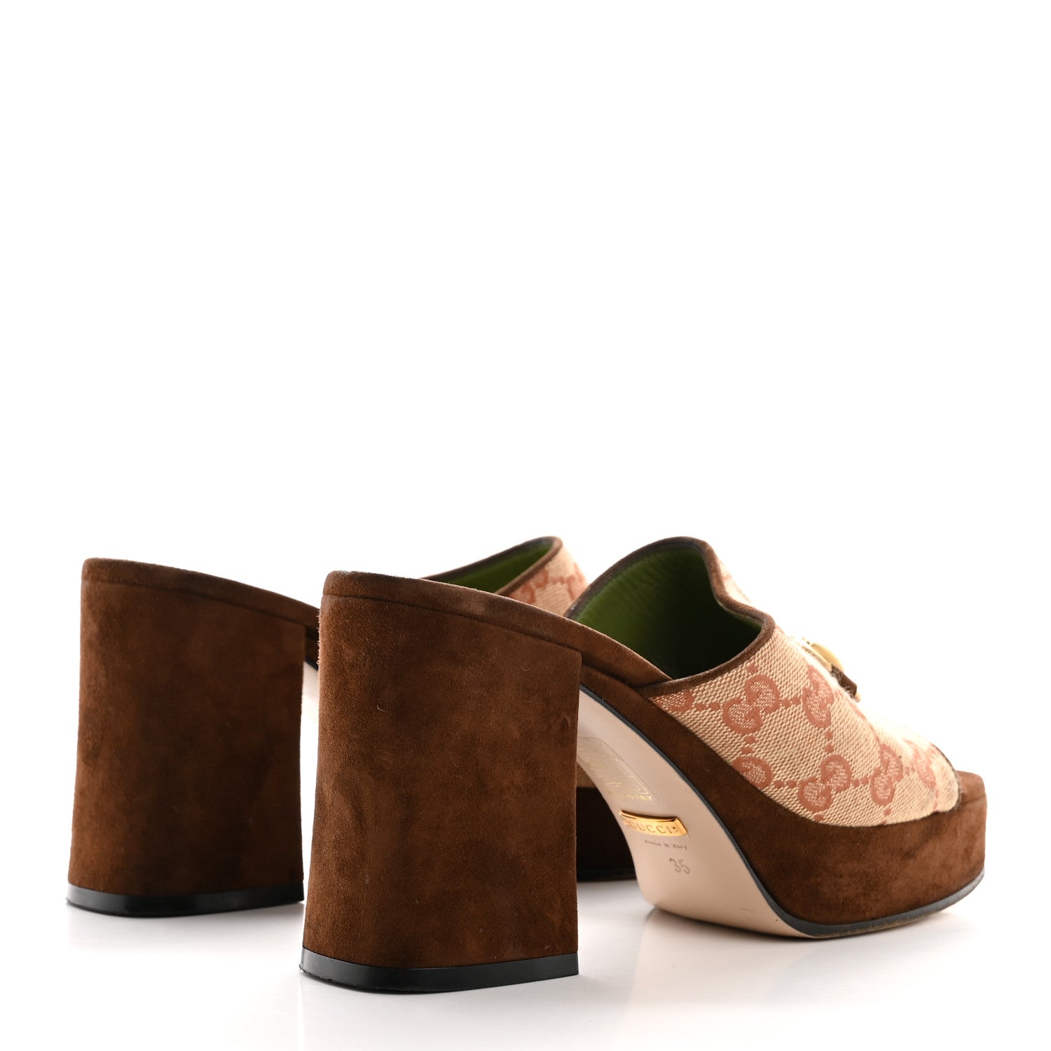 Gucci GG Monogram Kid Scamosciato Houdan Mid Heel Platform Slide Sandals 35 Beige Ruggine Maroon 5 of 11