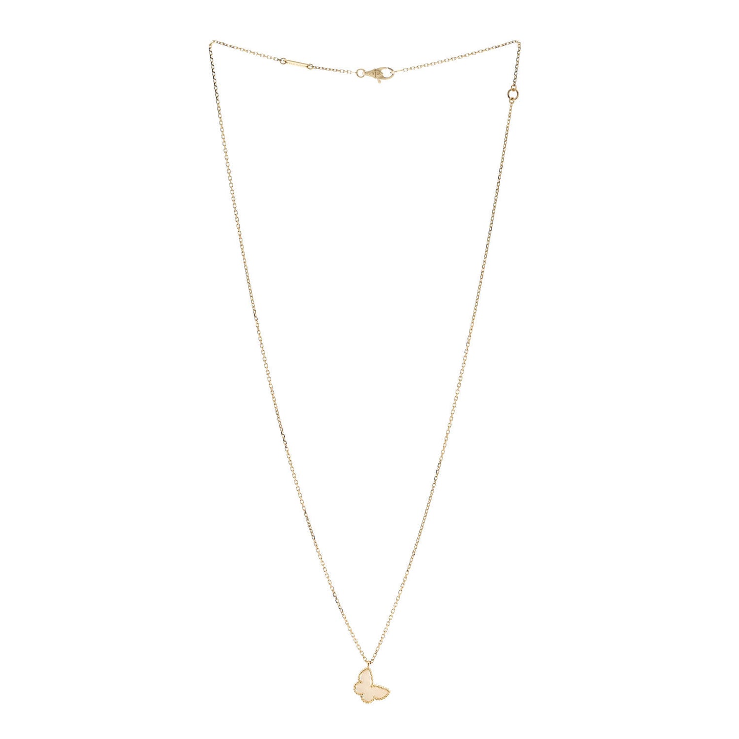 18K Yellow Gold Mother of Pearl Sweet Alhambra Butterfly Pendant Necklace