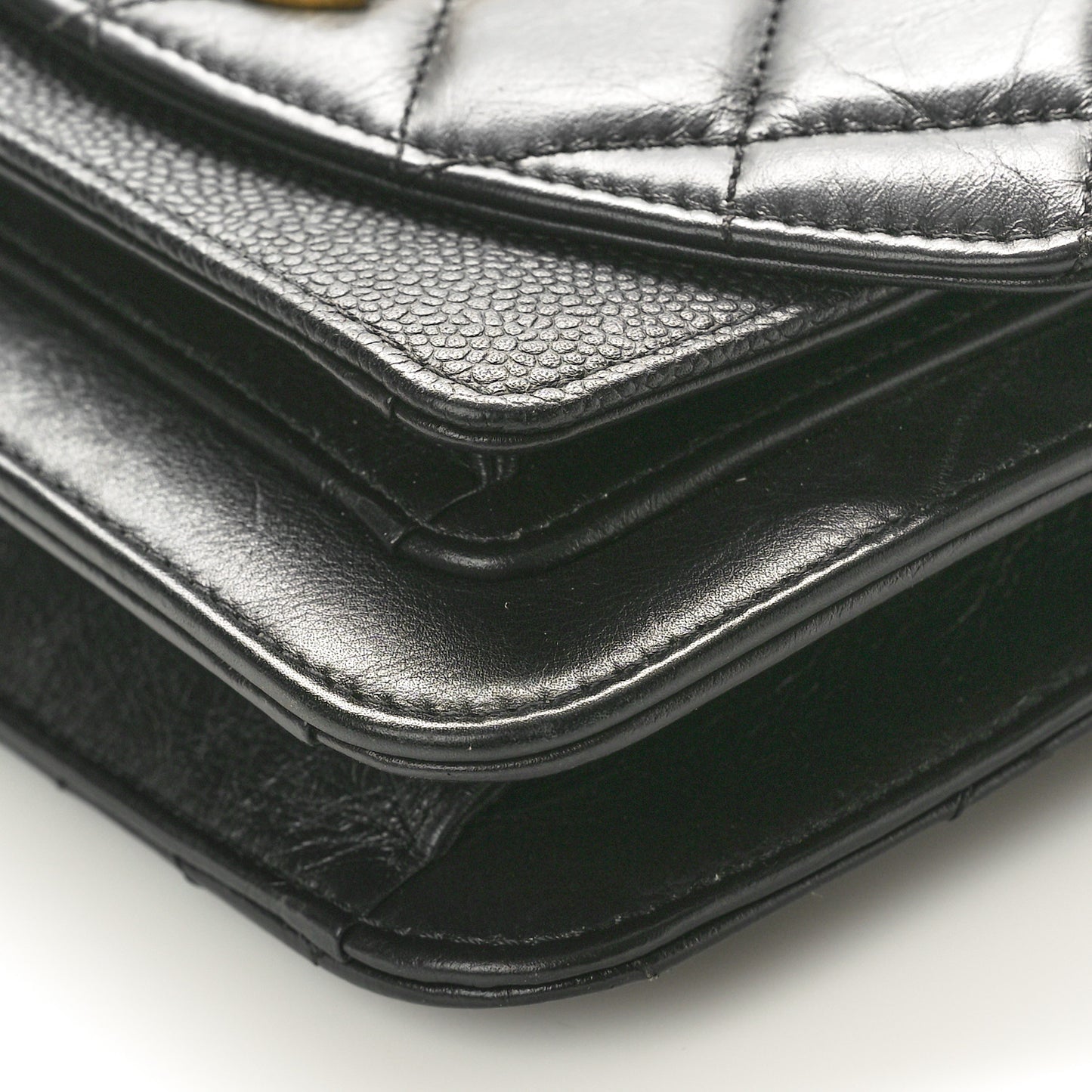 Calfskin Caviar Quilted Mini Chain Handle Flap Black