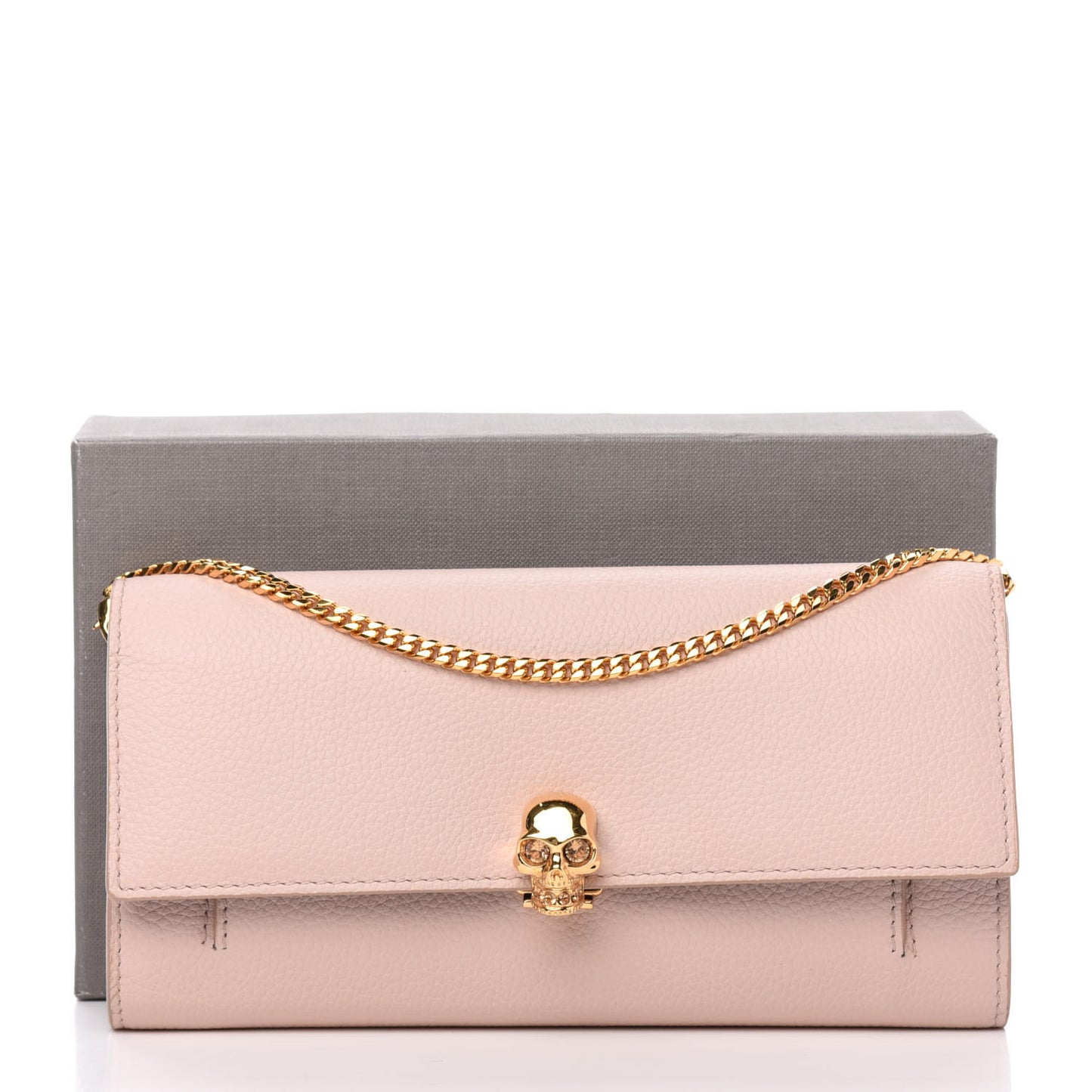 Pebbled Calfskin Skull Wallet on Chain Teint