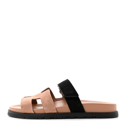 Hermes Suede Goatskin Womens Chypre Sandals 39 Rose Perle Black 1 of 9