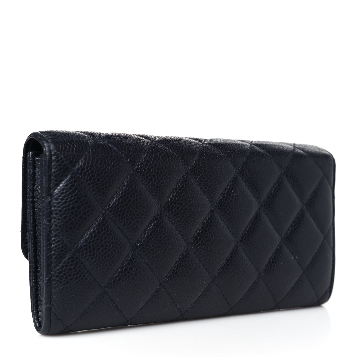 Caviar Quilted Large Gusset Flap Wallet Navy