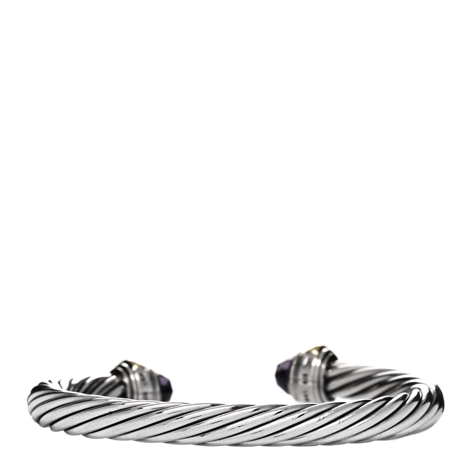 David Yurman Sterling Silver 14K Yellow Gold Amethyst 7mm Cable Classics Bracelet 2 of 3