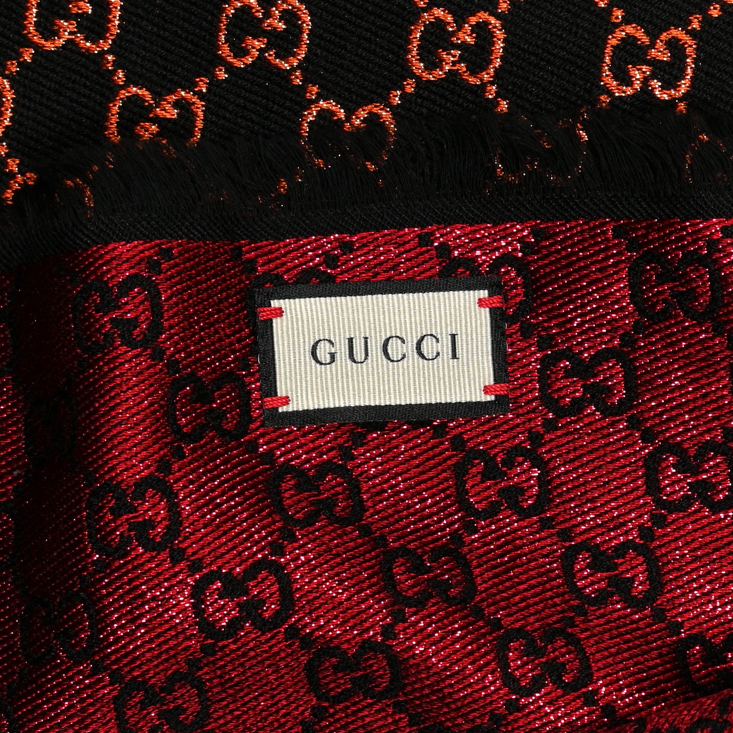 Gucci Viscose Cotton Silk Jacquard GG Monogram Shiny Summer Square Shawl Black Multicolor 4 of 4