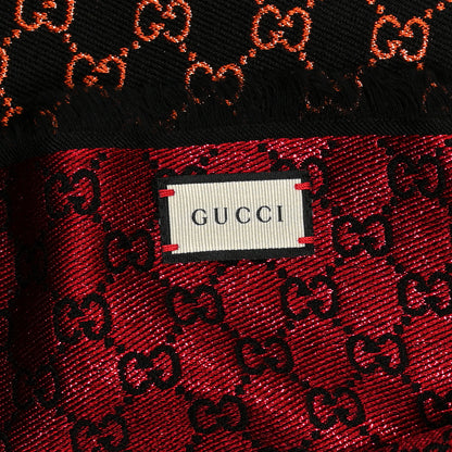 Gucci Viscose Cotton Silk Jacquard GG Monogram Shiny Summer Square Shawl Black Multicolor 4 of 4