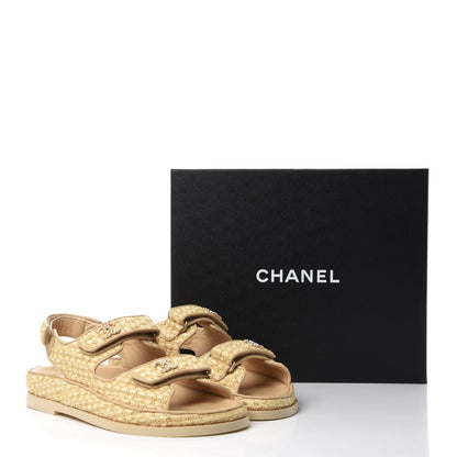 Chanel Braided Fabric Velcro Dad Sandals 38 Beige 10 of 10