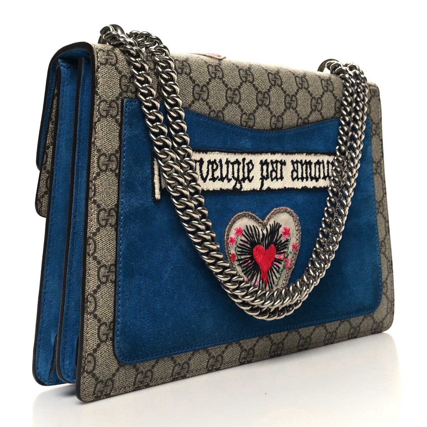 Gucci GG Supreme Monogram Embroidered Medium Dionysus Shoulder Bag Blue 3 of 13