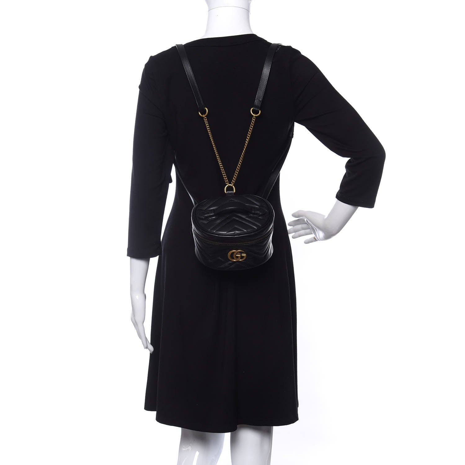 Gucci Calfskin Matelasse Mini GG Marmont Round Backpack Black 2 of 10