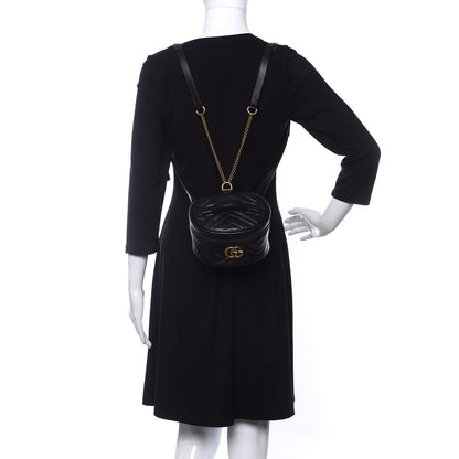 Gucci Calfskin Matelasse Mini GG Marmont Round Backpack Black 2 of 10