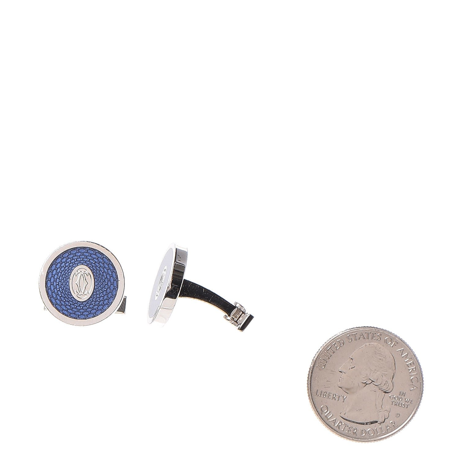 Cartier Sterling Silver Palladium Finish Double C Logo Rose Decor Cufflinks Blue 2 of 9