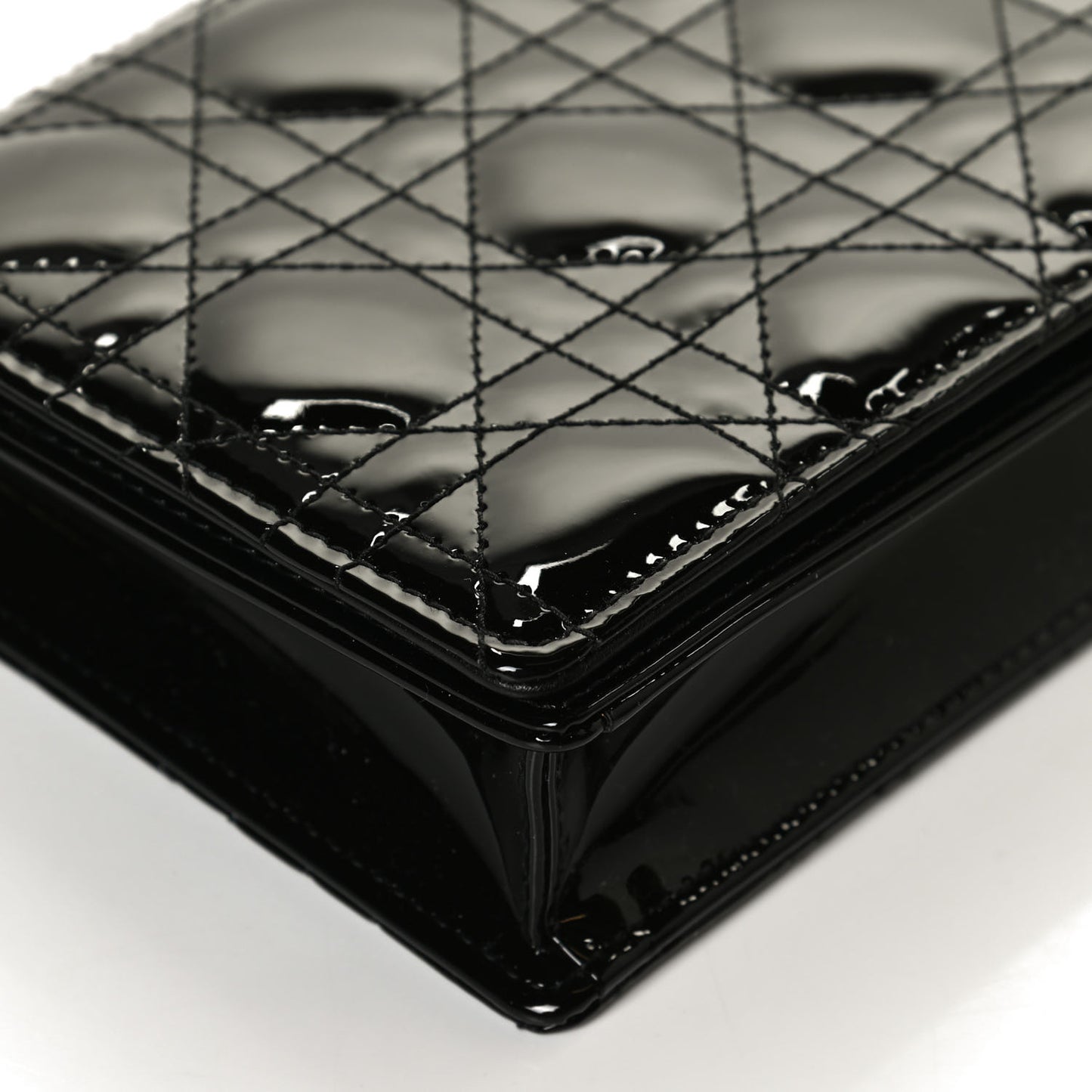 Patent Cannage Lady Dior Chain Wallet Black