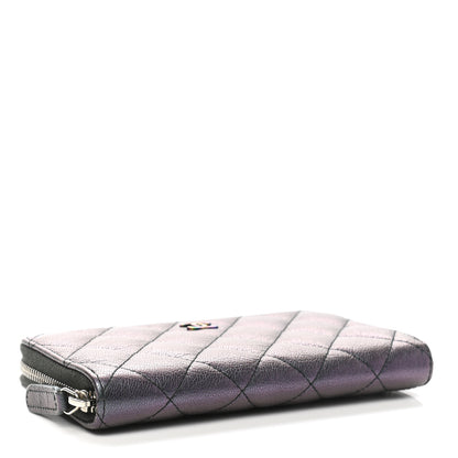 Chanel Iridescent Goatskin Quilted Medium Gusset Zip Around Wallet Purple 4 of 8