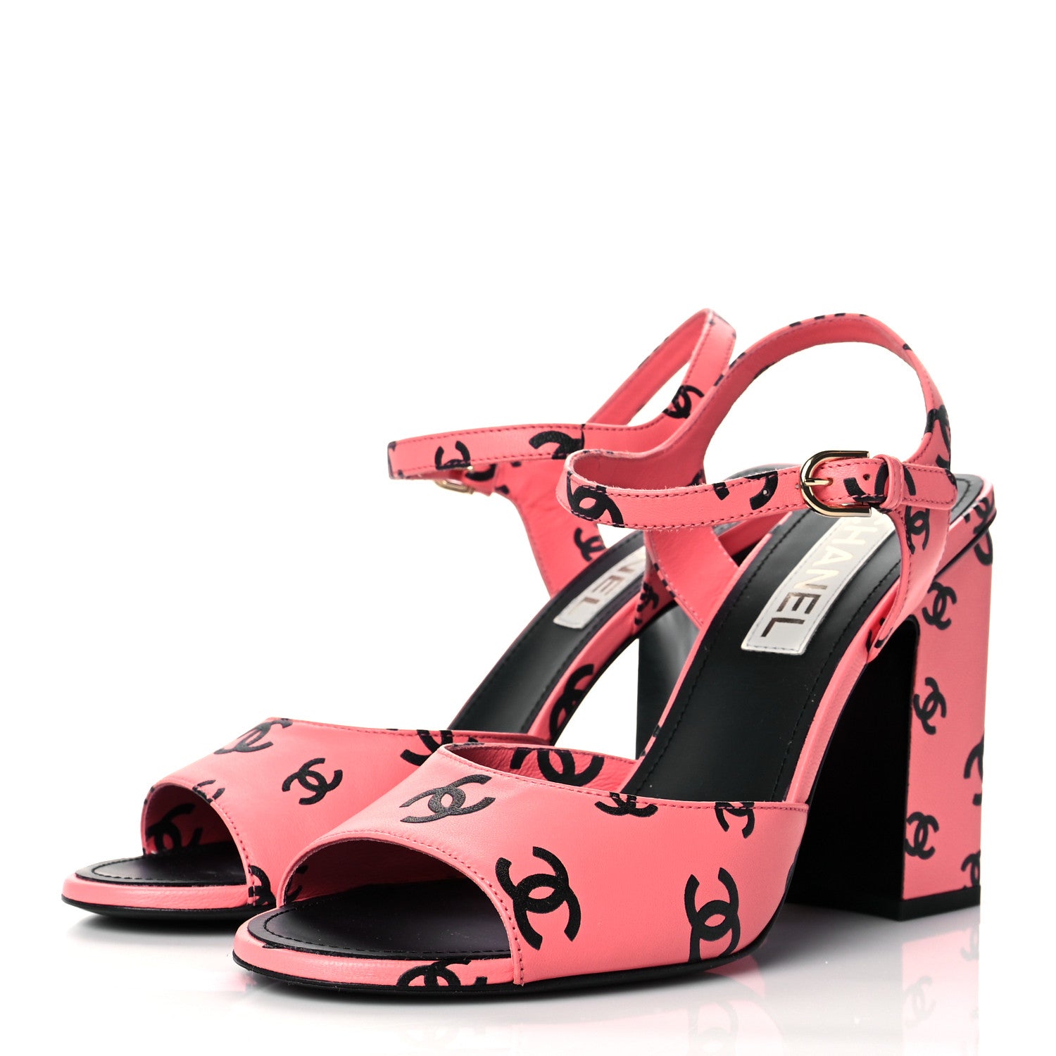 Chanel Lambskin Printed CC Sandals 41 Pink Black 3 of 11