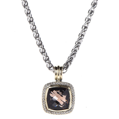 David Yurman Sterling Silver 18K Yellow Gold Smoky Quartz Diamond 14mm Albion Enhancer Wheat Chain Necklace 4 of 7