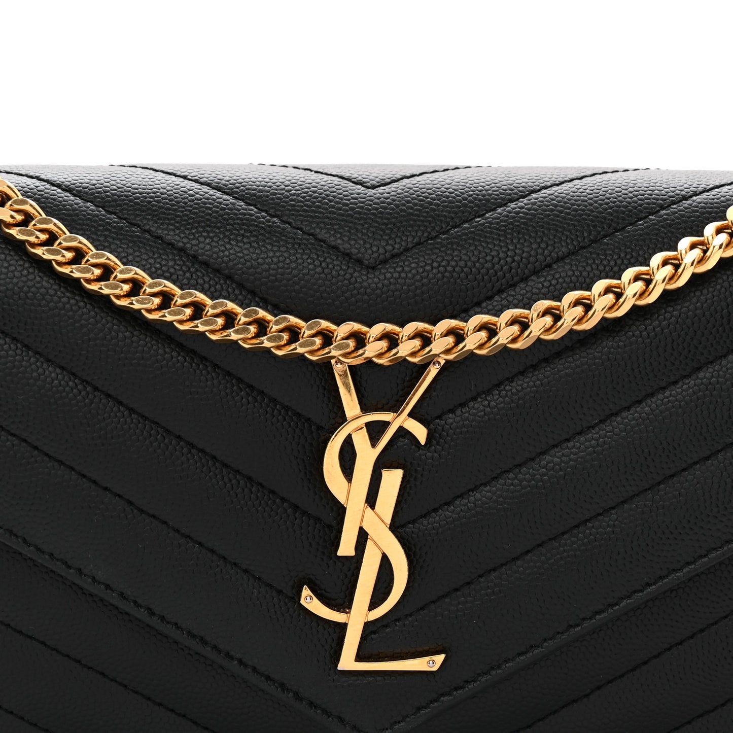 Grain De Poudre Matelasse Chevron Monogram Chain Wallet Black