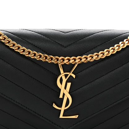 Saint Laurent Grain De Poudre Matelasse Chevron Monogram Chain Wallet Black 9 of 12