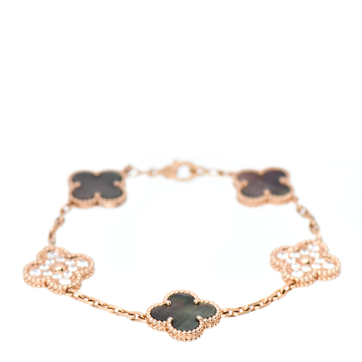 Van Cleef & Arpels 18K Rose Gold Diamond Gray Mother of Pearl 5 Motifs Vintage Alhambra Bracelet 1 of 5