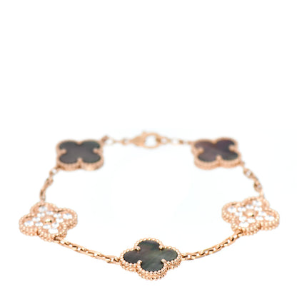 Van Cleef & Arpels 18K Rose Gold Diamond Gray Mother of Pearl 5 Motifs Vintage Alhambra Bracelet 1 of 5