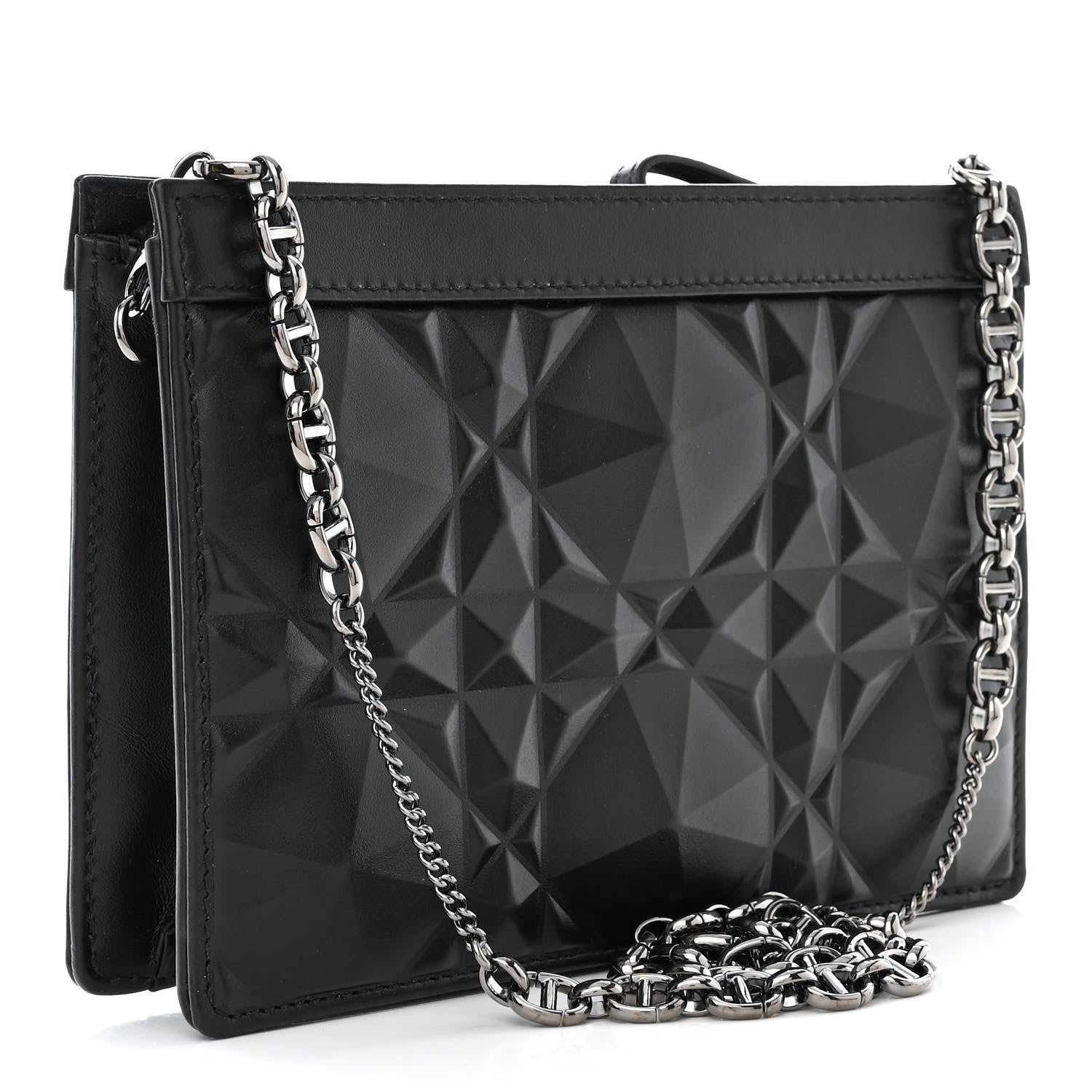 Christian Dior Calfskin Macrocannage Diamond Caro Zipped Pouch With Chain Black 3 of 13