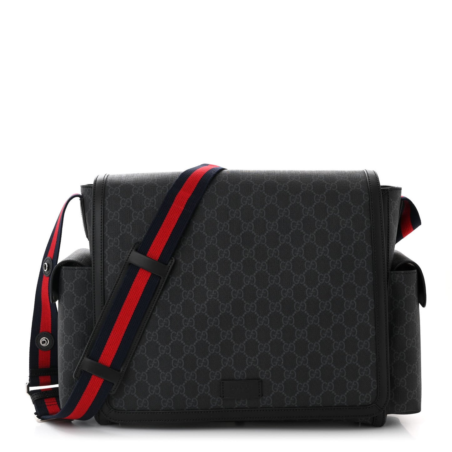 GG Supreme Monogram Web Messenger Diaper Bag Black Grey