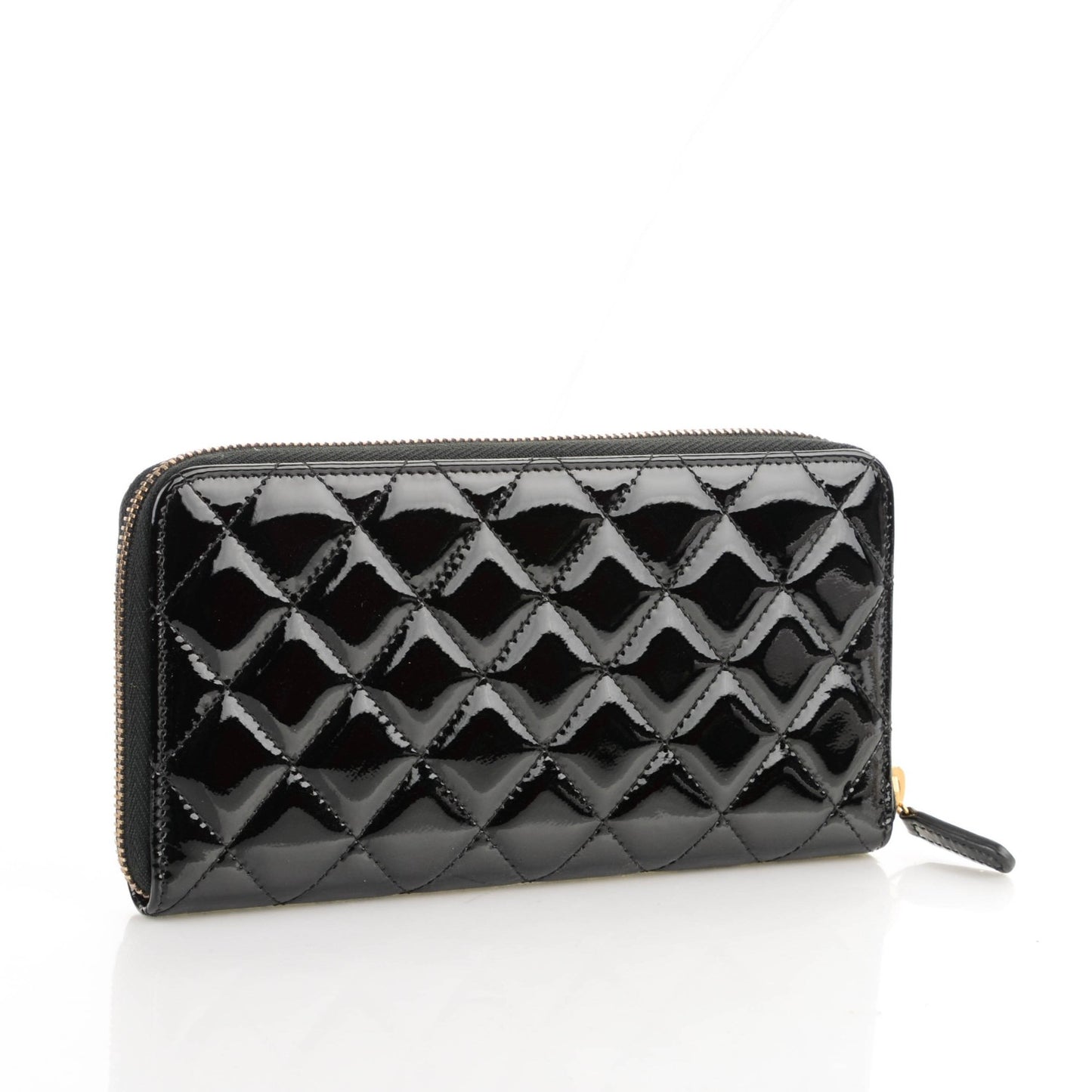 Patent Quilted Zip Around Wallet Black
