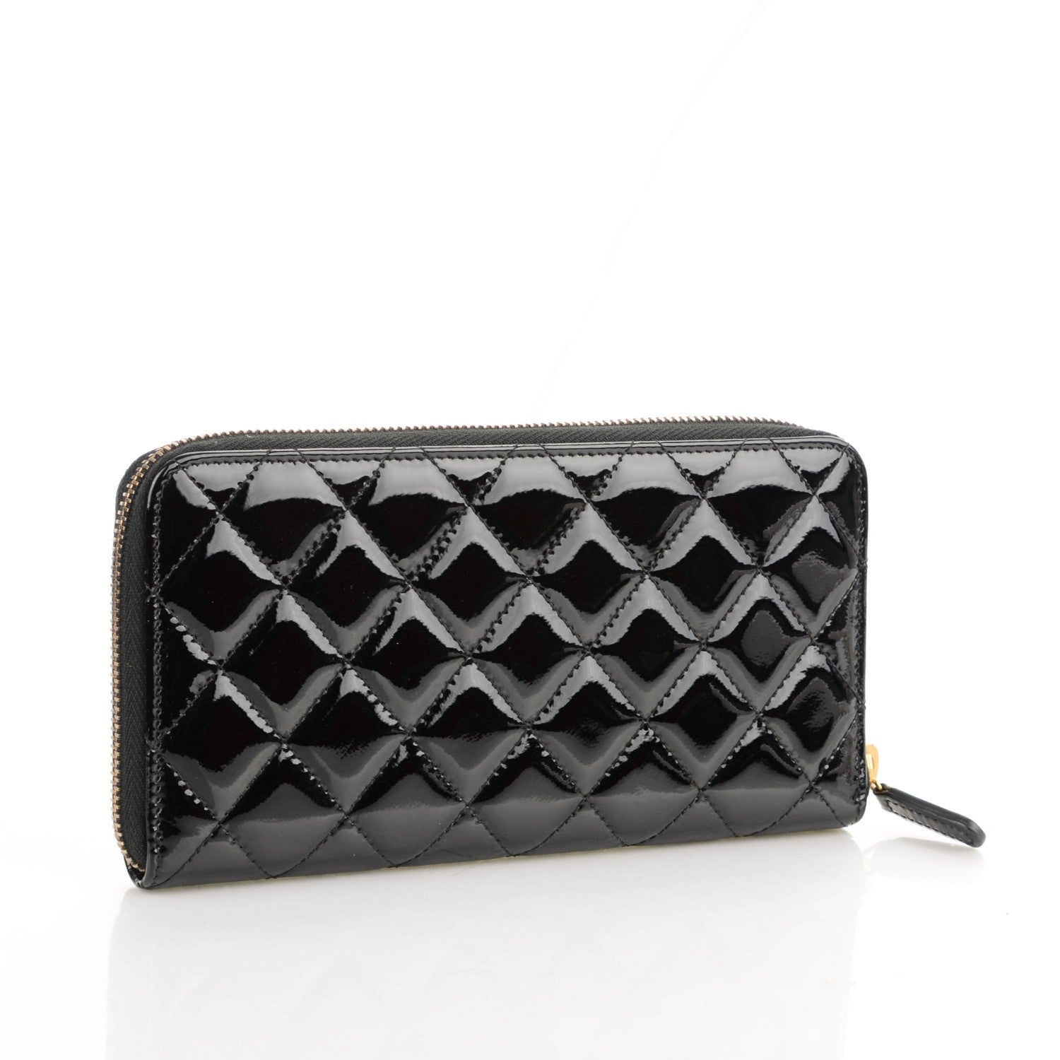 Chanel Patent Quilted Zip Around Wallet Black 3 of 8