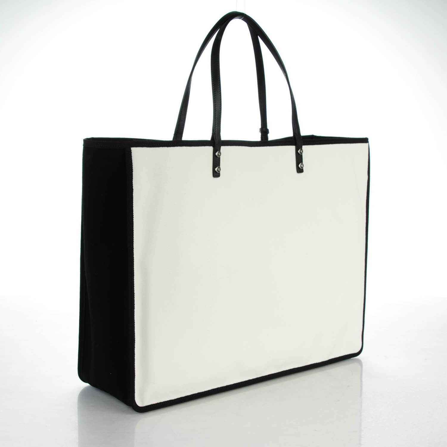 Chanel Canvas Calfskin Large Let's Demonstrate Tote White Black 3 of 7
