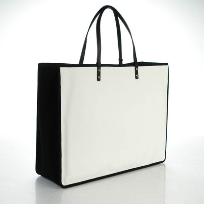 Chanel Canvas Calfskin Large Let's Demonstrate Tote White Black 3 of 7