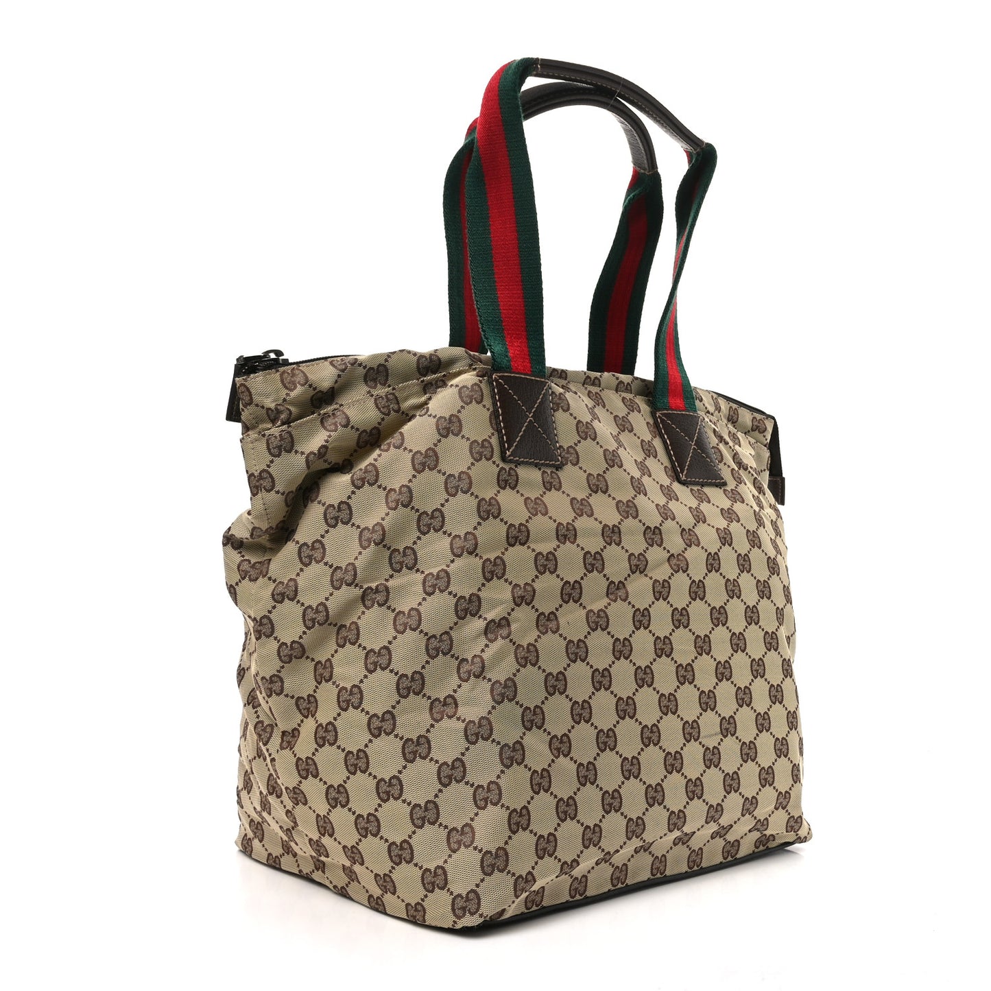 GG Monogram Large Web Handle Bucket Tote Dark Brown