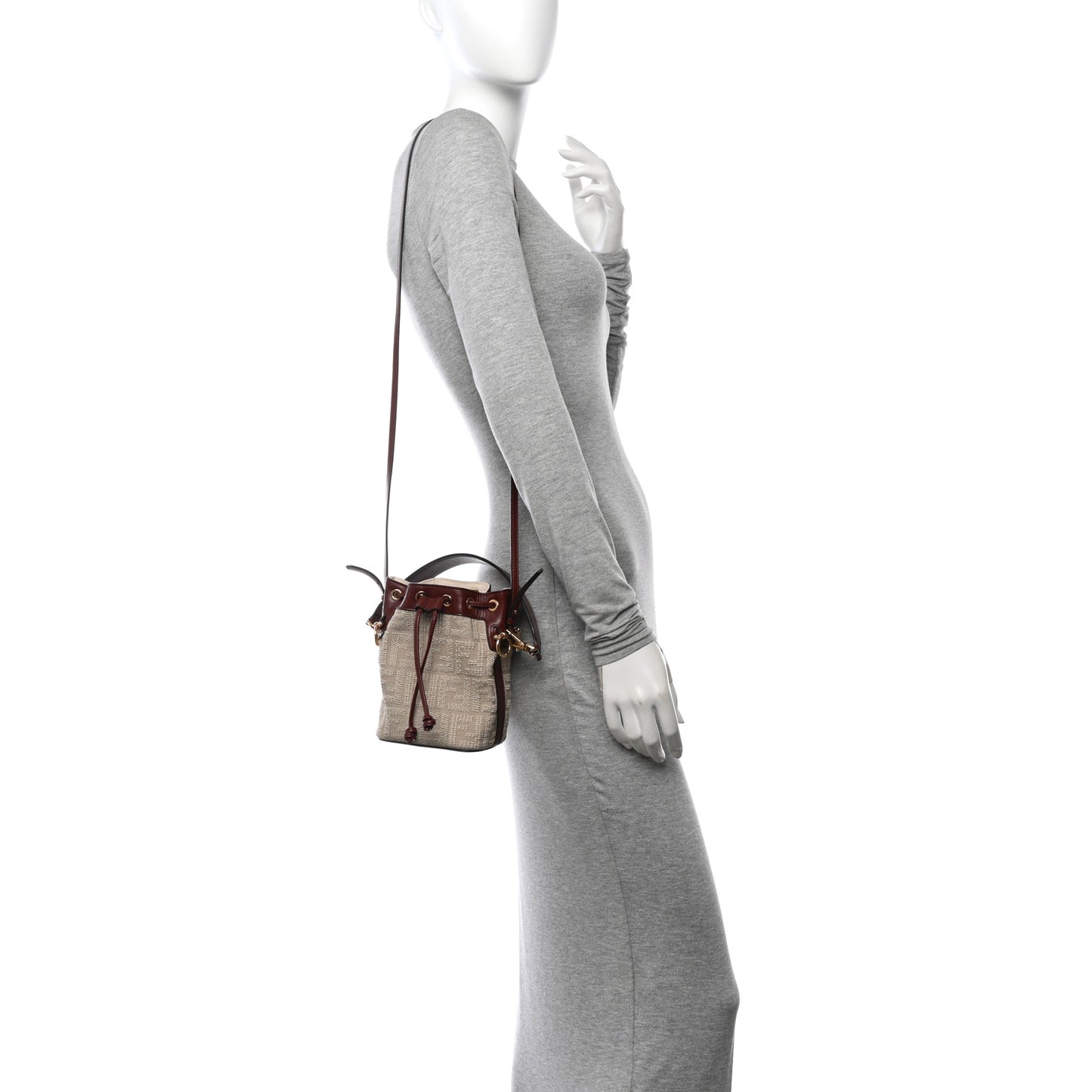 Sardinian Jacquard Vitello King F is Fendi FF 1974 Embroidered Mini Mon Tresor Bucket Bag Corda Praline