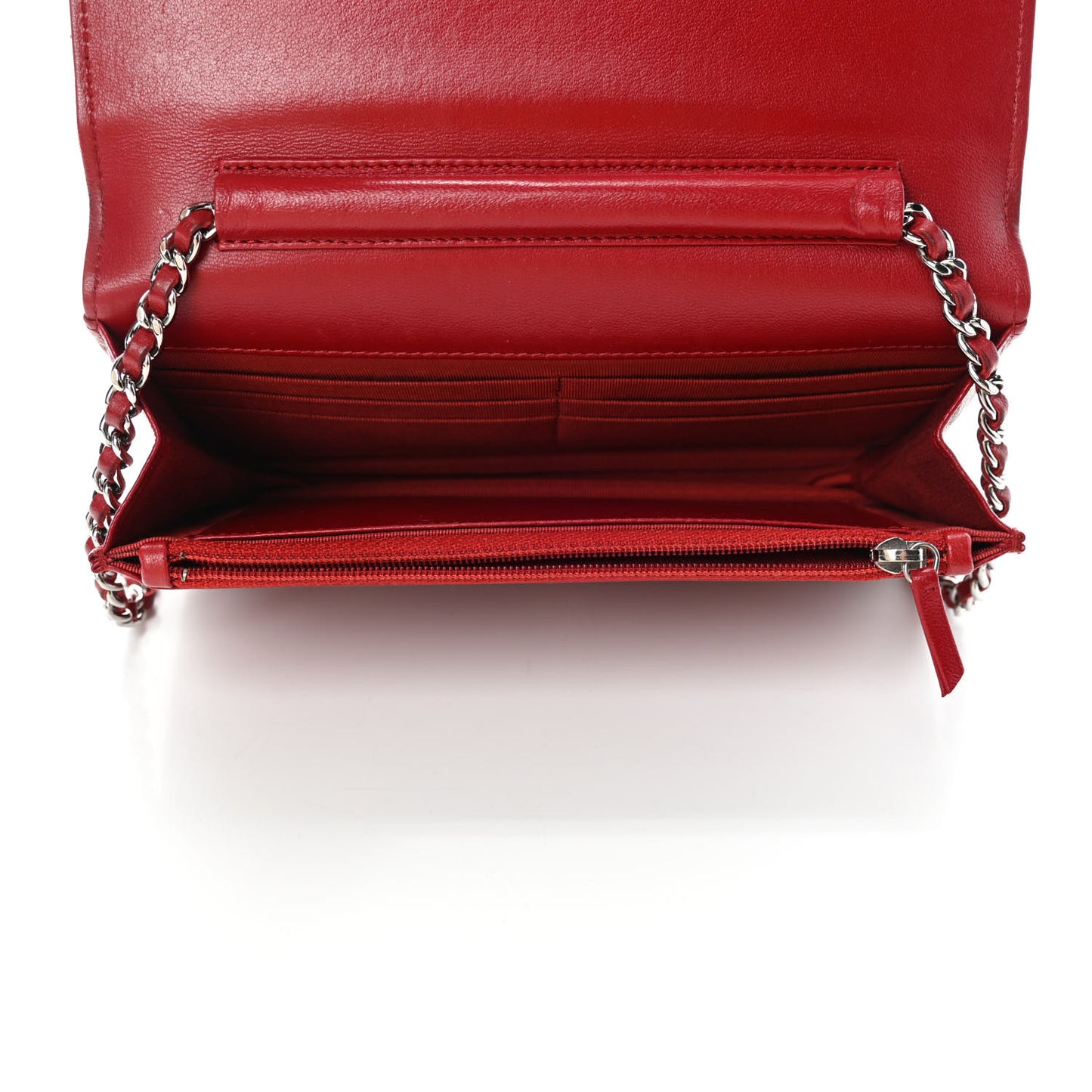 Lambskin Quilted Wallet on Chain WOC Red