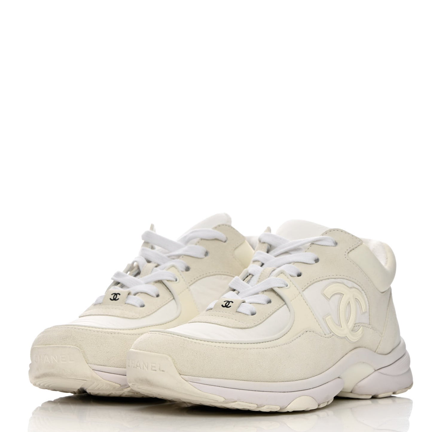 Suede Calfskin Fabric CC Sneakers 38 White