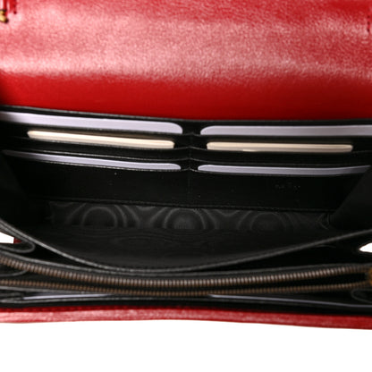 Gucci Vintage Effect Calfskin Matelasse Diagonal Torchon GG Marmont Chain Wallet Black Romantic Cherry 5 of 11