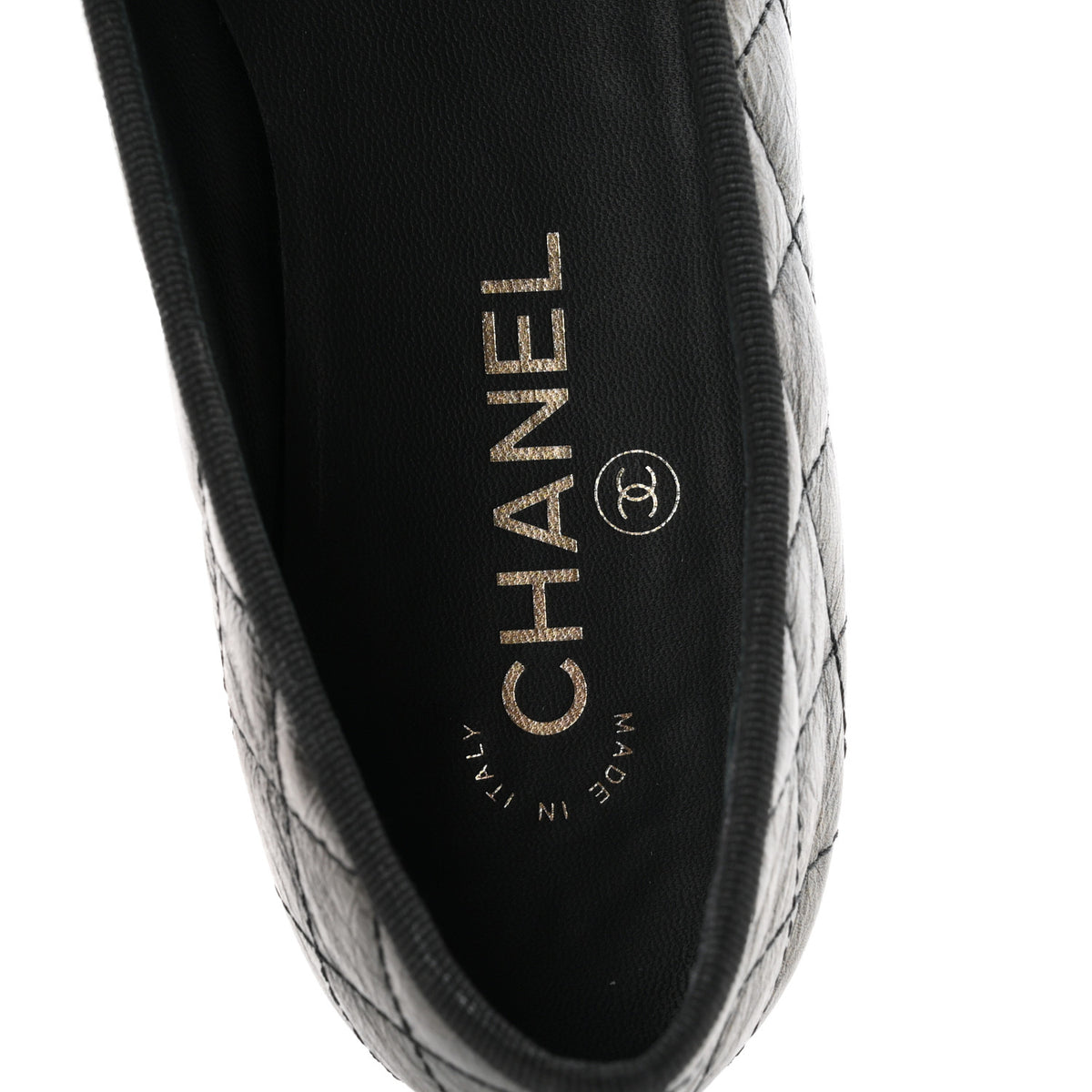 Chanel Metallic Aged Calfskin Quilted CC Cap Toe Ballerina Flats 38.5 Dark Silver 8 of 9